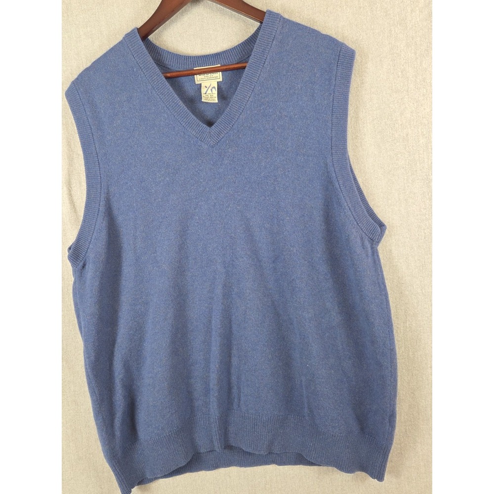 LL Bean Sweater Vest Mens 2XL Blue 100% Lambs Wool Golf Dad Academia Grandpa